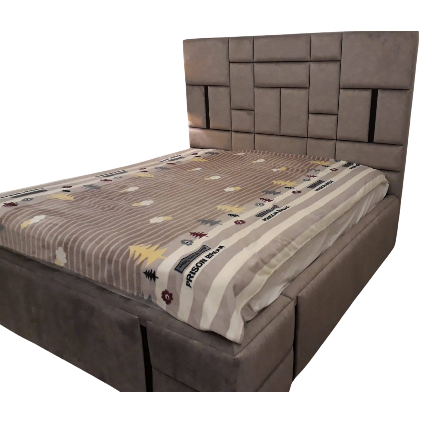 The 'Nexus' Geometric Upholstered Storage Bed