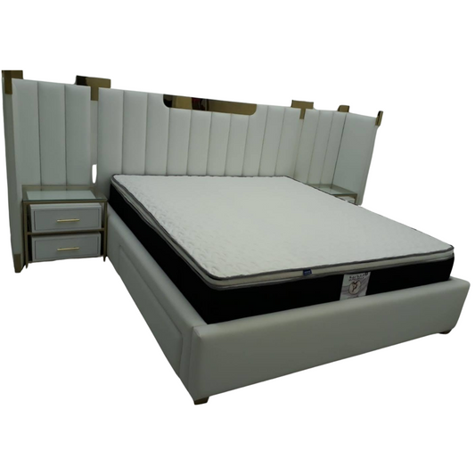 'Aura' Modern Upholstered Bed with Integrated Side Tables