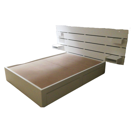 'Horizon' Slatted Platform Bed with Integrated Shelving