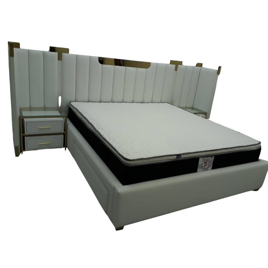 'Aura' Modern Upholstered Bed with Integrated Side Tables