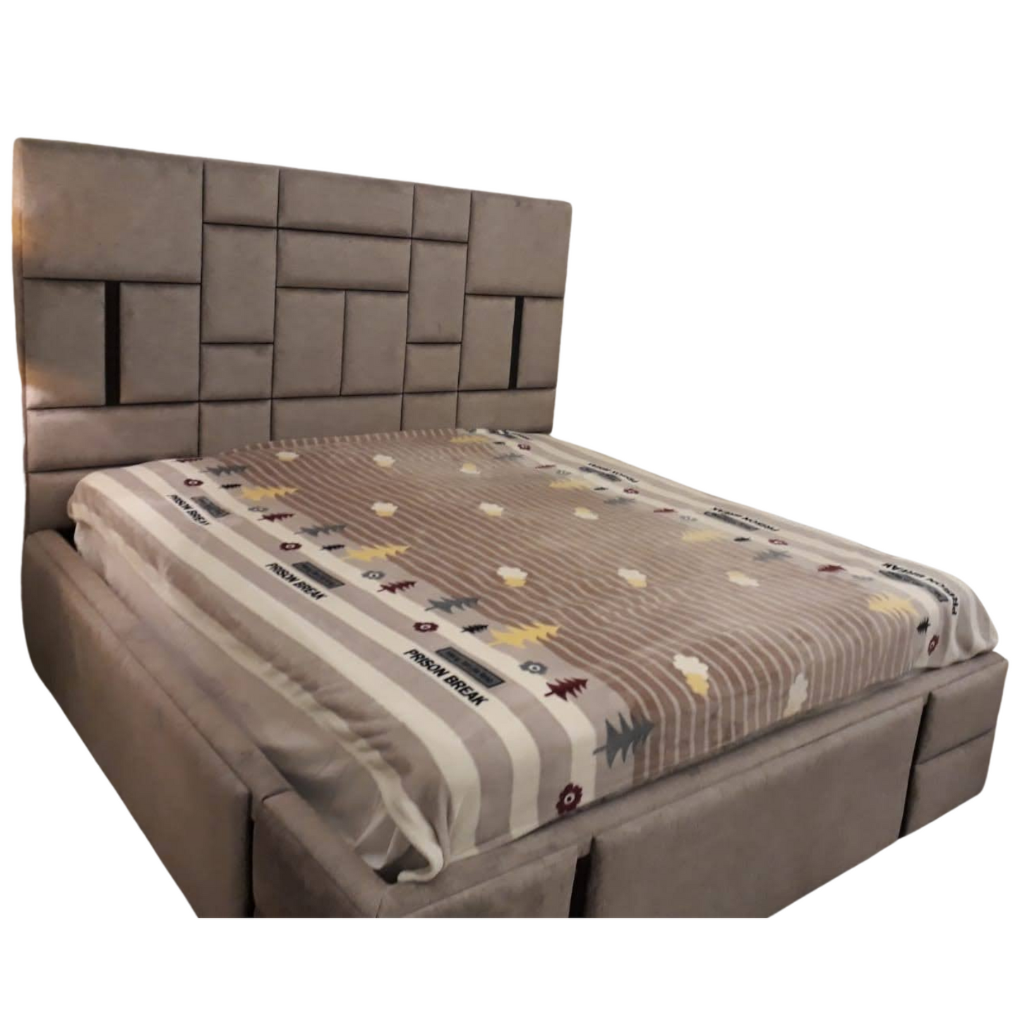 The 'Nexus' Geometric Upholstered Storage Bed